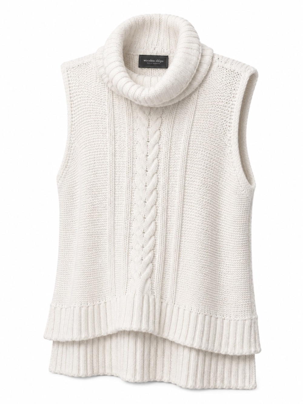 Wooden Ships Sleeveless Turtleneck Sweater Cream White Cable‎ Knit S/M